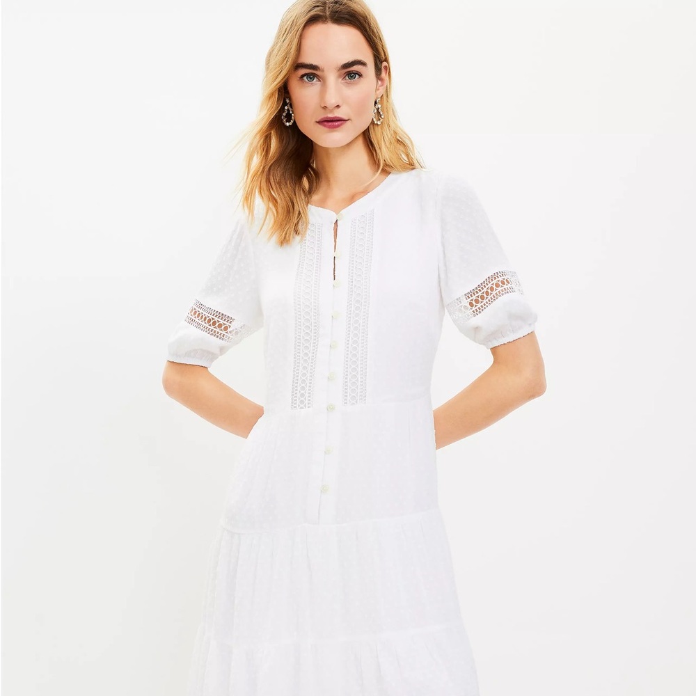 LOFT White Lace Detail Dress size small petite